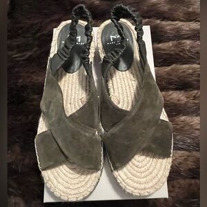 Marc Fisher Green Pella Espadrille Sandals with Crisscross Straps